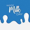 World Milk Day lettering concept. Greeting card calligraphy illustration. Vector isolated illustration   on blue background. Royalty Free Stock Photo